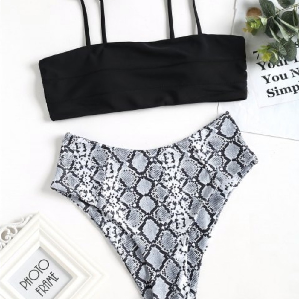NWT Zaful Black Snakeskin High-Waist Bikini